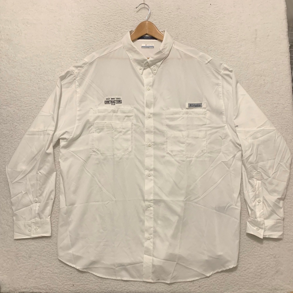 Columbia PFG Tamiami Fishing Shirt Mens XXL Company Logo UPF Omni-Shade White
